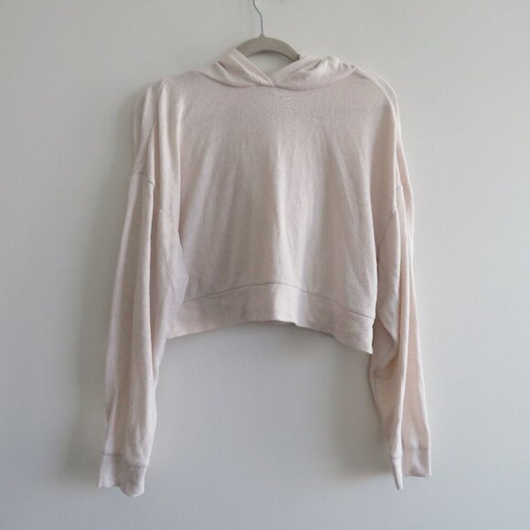 QUINCE Brushed Lounge Cropped Pullover Hoodie in Heather Oatmeal Lounge - Size S - Picture 2 of 13